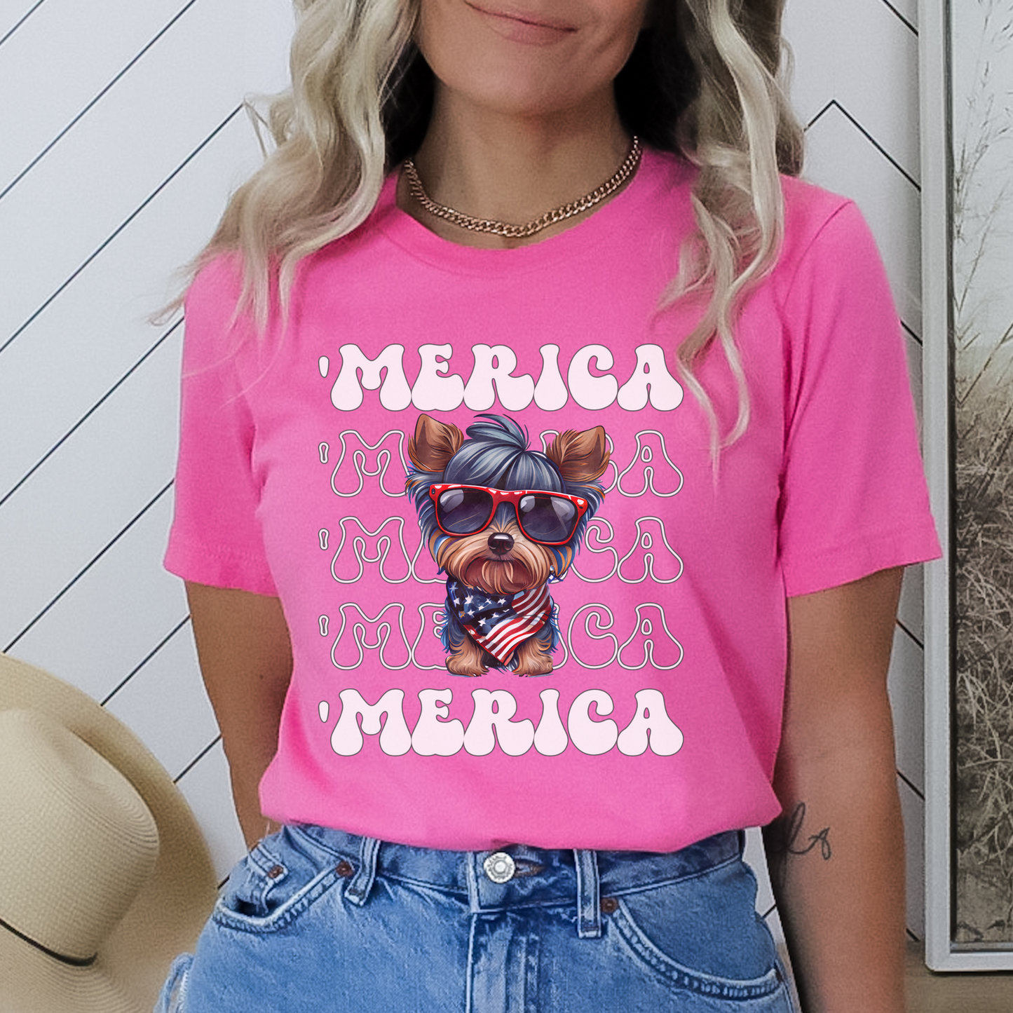 Yorkshire Terrier 'Merica Patriotic T-Shirt, Yorkie 4th of July Top, Cute Yorkshire Terrier Dog Fourth of July Shirt, Yorkie Lover Dog
