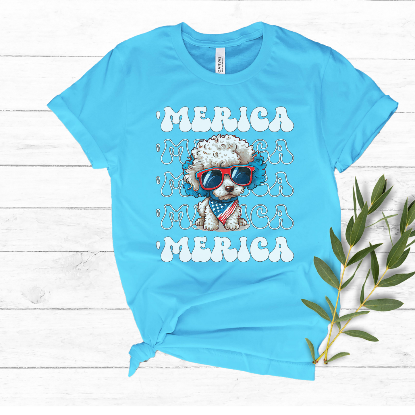 Poodle 'Merica Patriotic T-Shirt, White Poodle 4th of July Top, Miniature Poodle Dog Fourth of July Shirt Red White Blue Cute Poodle Tee