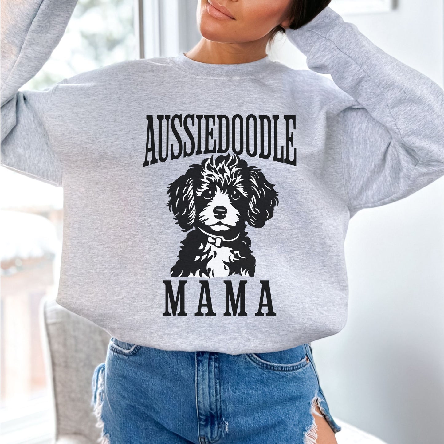 Aussiedoodle Mama Crewneck Sweatshirt, Aussie Doodle Womens Top, Miniature Aussiedoo Ladies Sweatshirt