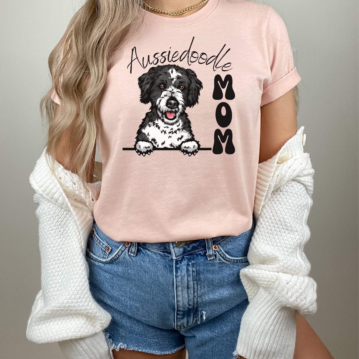 Aussiedoodle Mom Shirt Aussie Doodle Mama Gift Black and White Aussiedoo, Cute Aussiedoodle Puppy, Dog Mom t-shirt, Aussiedoodle Lover Gift