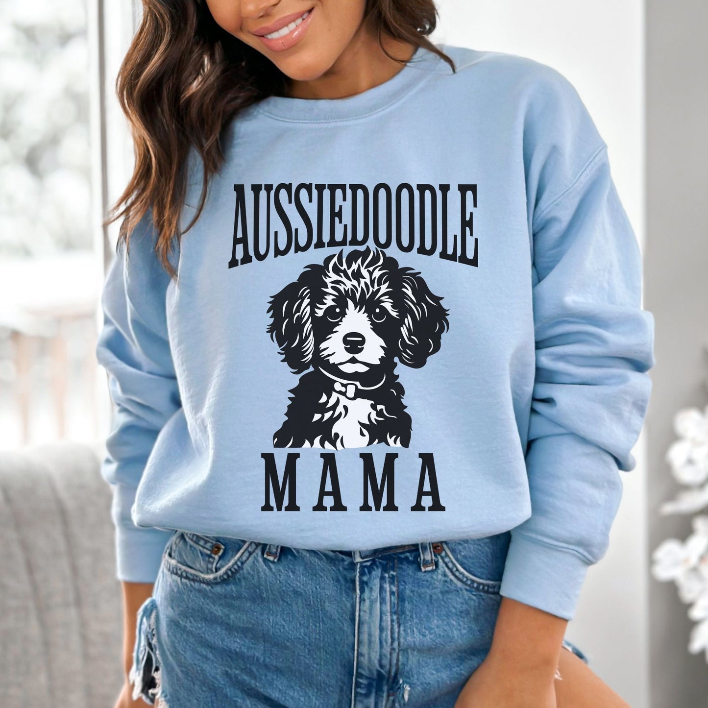 Aussiedoodle Mama Crewneck Sweatshirt, Aussie Doodle Womens Top, Miniature Aussiedoo Ladies Sweatshirt