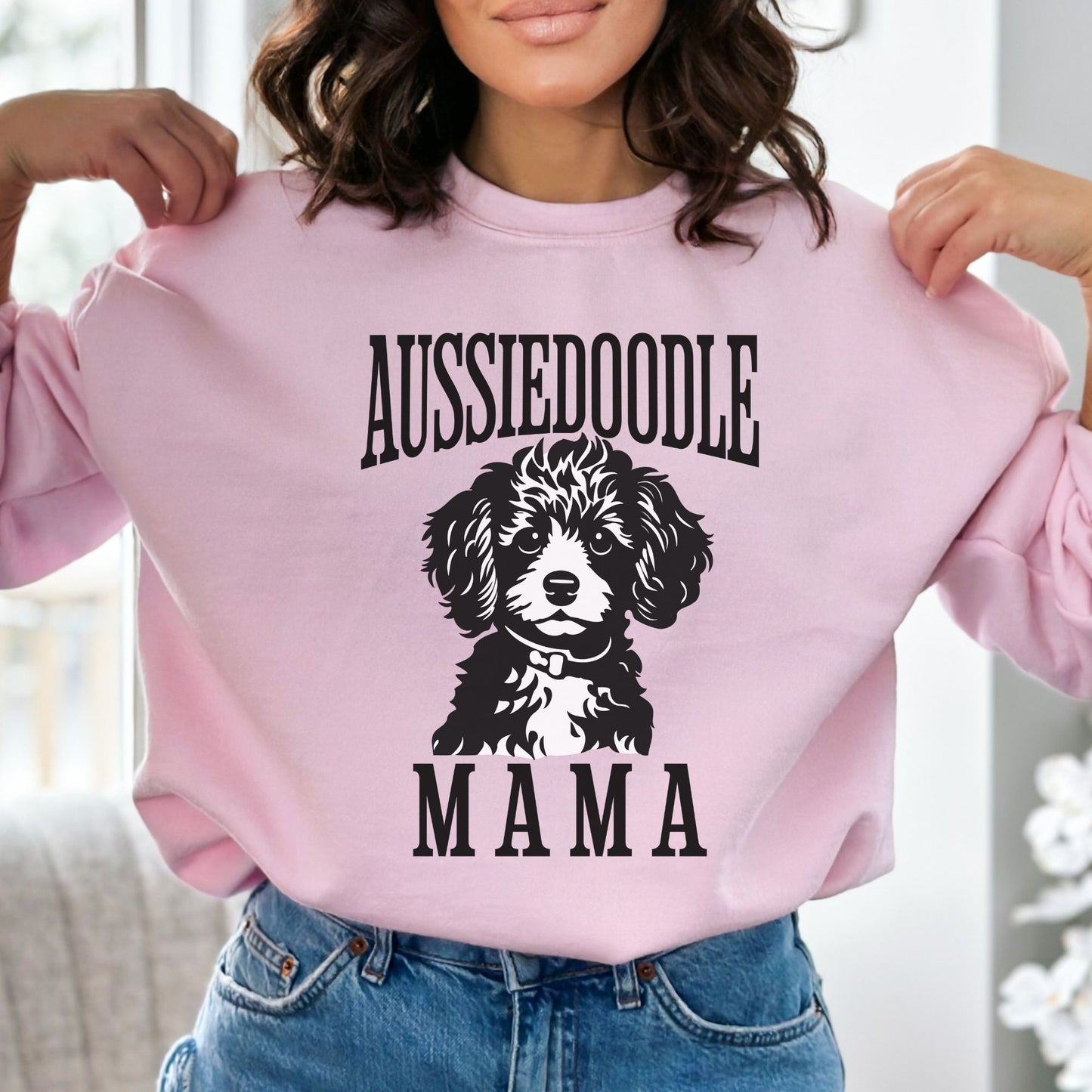 Aussiedoodle Mama Crewneck Sweatshirt, Aussie Doodle Womens Top, Miniature Aussiedoo Ladies Sweatshirt