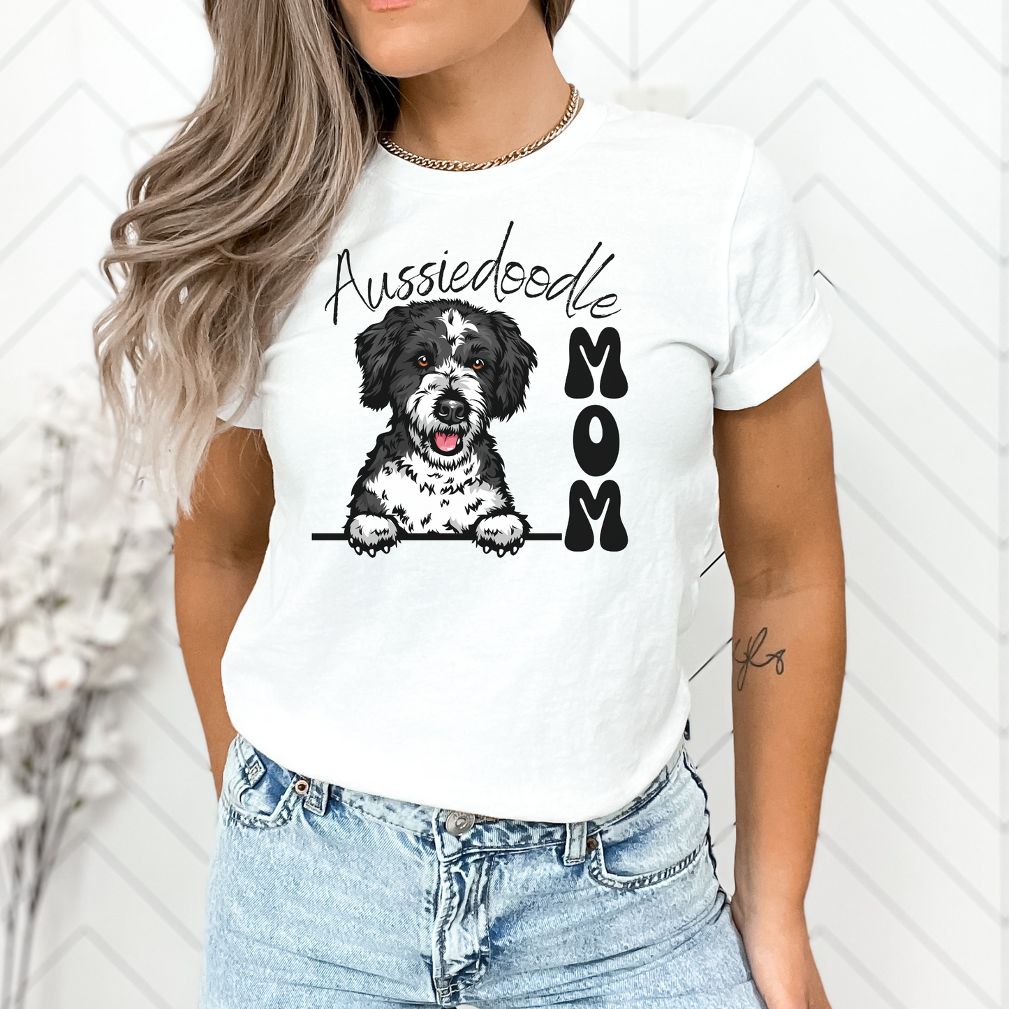 Aussiedoodle Mom Shirt Aussie Doodle Mama Gift Black and White Aussiedoo, Cute Aussiedoodle Puppy, Dog Mom t-shirt, Aussiedoodle Lover Gift