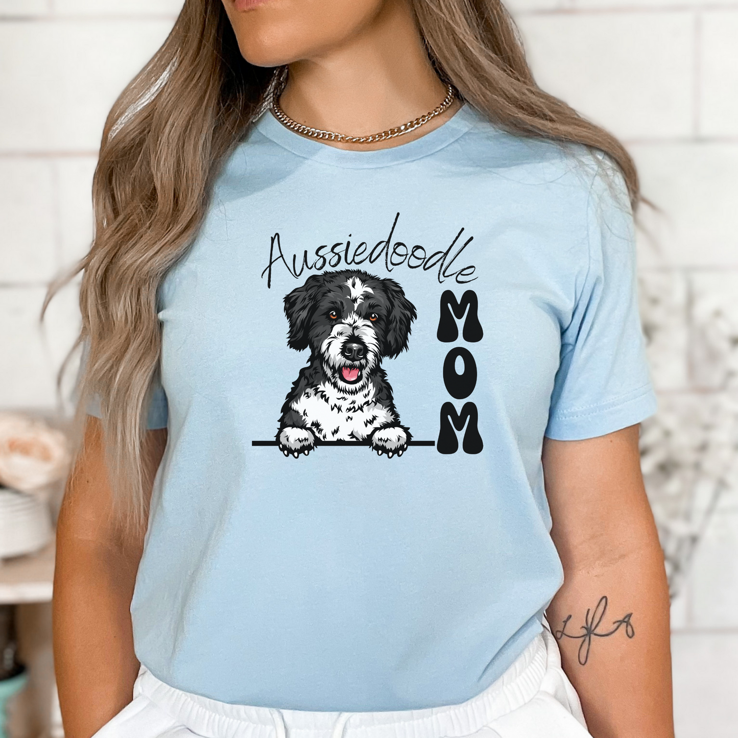 Aussiedoodle Mom Shirt Aussie Doodle Mama Gift Black and White Aussiedoo, Cute Aussiedoodle Puppy, Dog Mom t-shirt, Aussiedoodle Lover Gift